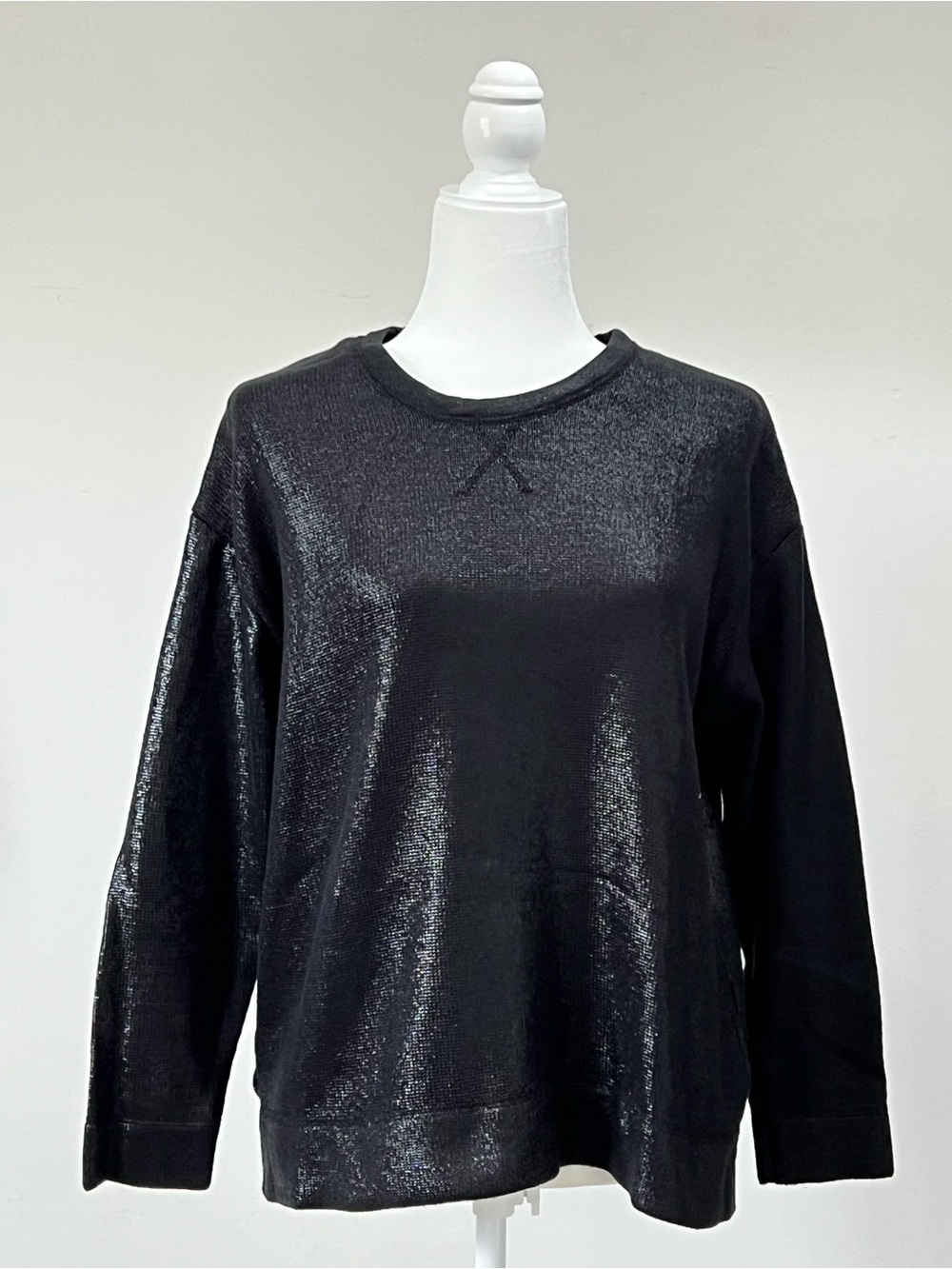 ZARA Black Metallic Coated Shimmer Sweatshirt Crewneck Sweater S